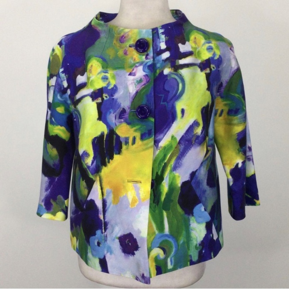 Kate Spade Women's Multicolor Abstract Long Sleeve Short Blazer Jacket
